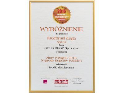 Der Goldene Bon Preis der Polnischen Kaufleute 2016 für die synthetische Wäschestärke Ługa Original in der Kategorie Wäschespüler