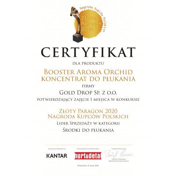 Złoty Paragon 2020 - statuetka i certyfikat dla Booster Aroma Orchid