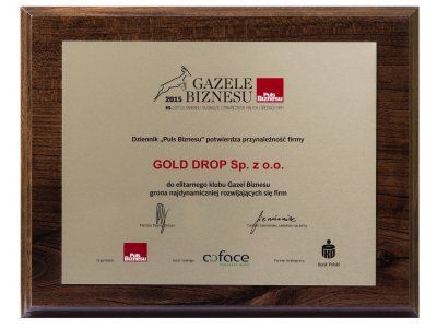 Gold Drop wurde erneut der Preis im Ranking „Geschäftsgazellen“ verliehen, das durch die Wirtschaftstageszeitung „Puls Biznesu“ veranstaltet wird.