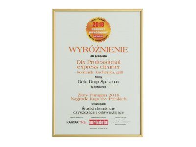 Ocenenie v súťaži Zlatý paragón cena poľských obchodníkov 2018 pre Dix Professional express cleaner
