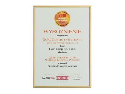 Ocenenie v súťaži Zlatý paragón cena poľských obchodníkov 2018 pre Gold Citrus citrónový prípravok na umývanie riadu