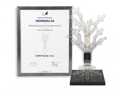 Firma Gold Drop została wyróżniona statuetką Małopolskiej Nagrody Gospodarczej w kategorii „średni przedsiębiorca”.