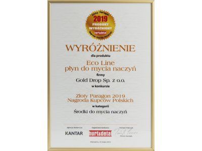 Ocenenie v súťaži Zlatý bloček – Cena poľských kupcov 2019 pre Eco Line prostriedok na umývanie riadu