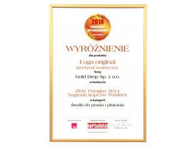 Złoty Paragon Nagroda Kupców Polskich 2014 dla Ługa Original krochmal syntetyczny w kategorii środki do prania i płukania
