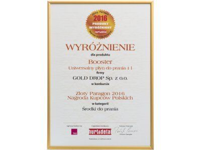 "Arany Számla 2016" a lengyel kereskedők díja a Booster mosófolyadék részére, a mosószerek kategóriában.