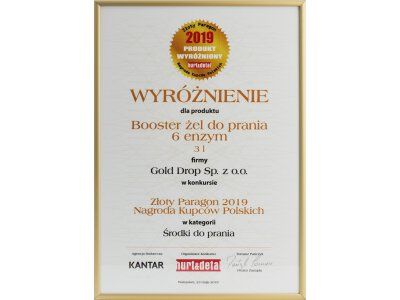 Wyróżnienie w konkursie Złoty Paragon Nagroda Kupców Polskich 2019 dla Booster żel do prania