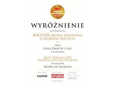 Złoty Paragon 2021 - wyróżnienie dla BOOSTER Aroma Magnolia z olejkiem patchuli