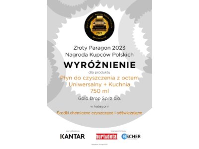 Zlatá účtenka 2023 – Cena poľských obchodníkov" na čistiacu kvapalinu s octom univerzálny+kuchyňa 750 ml