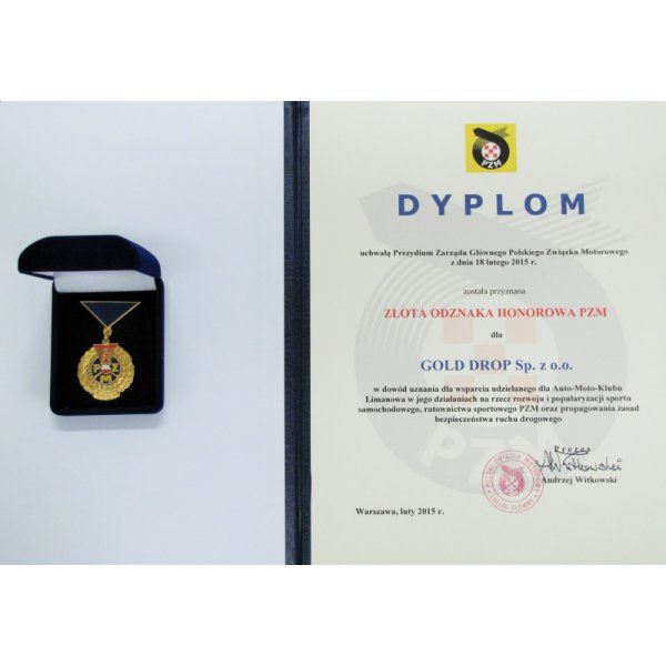 Złota Odznaka Honorowa PZM dla Gold Drop