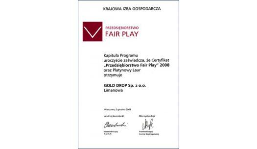Platynowy Laur Przedsiębiorstwo Fair Play