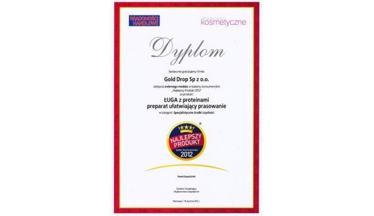 Tytuł Najlepszy Produkt 2012 medal srebrny dla Ługa preparat z proteinami
